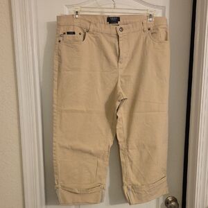 Izod Women's Tan Cropped Jeans With Accent Stitching On Cuffs 18W